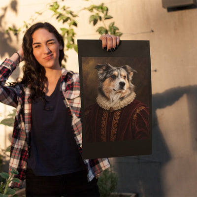 Woman holding a poster featuring Skye's Royal Renaissance portrait