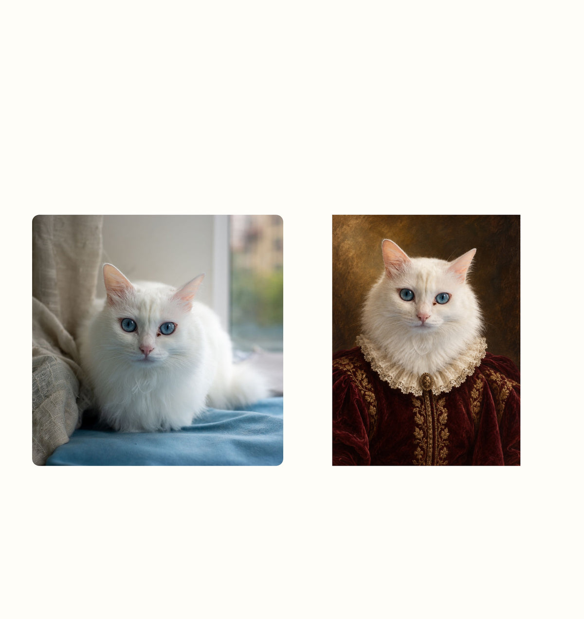 Luna's original photograph beside her Royal Renaissance portrait